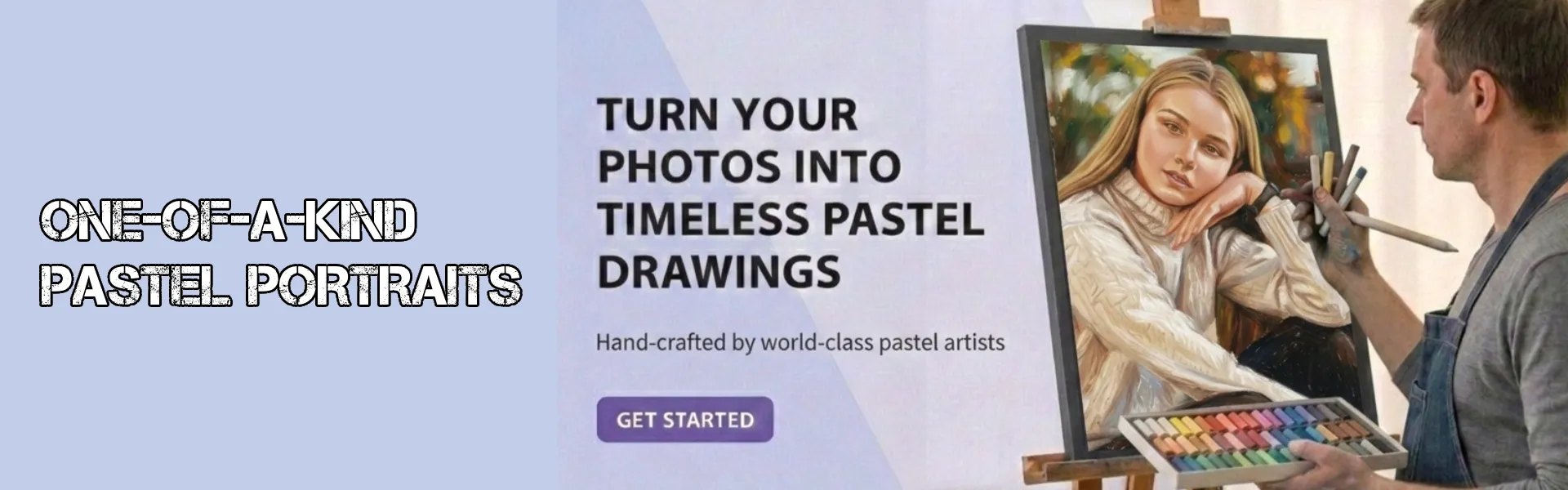 Custom pastel portrait service with an artist hand‑drawing a woman’s photo into a detailed pastel artwork, showcasing one‑of‑a‑kind handcrafted pastel portraits.